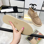 CHANEL PEARL LOGO LOAFERS IN CINNAMON BROWN SUEDE