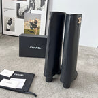 CHANEL 25S HIGH BOOTS 55MM IN BLACK CALFSKIN AND CANVAS GOLD HARDWARE