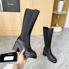 CHANEL 25S HIGH BOOTS STRETCHY SHAFT 85MM IN BLACK CALFSKIN GOLD HARDWARE