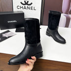 CHANEL 25S MID-CALF BOOTS 35MM IN BLACK CALFSKIN AND SUEDE GOLD HARDWARE