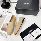 CHANEL 25S LOAFER DANCE SHOES IN BEIGE CALFSKIN GOLD HARDWARE