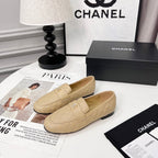 CHANEL 25S LOAFER DANCE SHOES IN BEIGE CALFSKIN GOLD HARDWARE