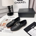 CHANEL 25S LOAFER DANCE SHOES IN BLACK CALFSKIN GOLD HARDWARE