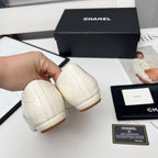 CHANEL 25S DANCE SHOES WITH PRINTED LOGO IN WHITE CALFSKIN