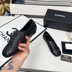 CHANEL 25S DANCE SHOES WITH PRINTED LOGO IN BLACK FULL CALFSKIN