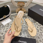 CHANEL Double  Flip  Flop Thongs Beige Cream Sheepskin