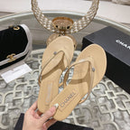 CHANEL Double  Flip  Flop Thongs Beige Cream Sheepskin