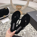 CHANEL Double  Velvet Flip Flop Thongs Black