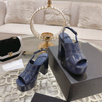 CHANEL sandals blue patent crumpled lambskin