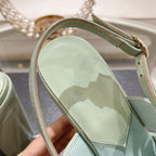 CHANEL sandals light turquoise patent crumpled lambskin