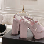 CHANEL sandals pink patent crumpled lambskin