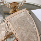 DIOR NAUGHTILY-D BOOT NUDE BEIGE TRANSPARENT MESH AND SUEDE EMBROIDERED WITH ROSES MOTIF 35 MM