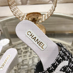 CHANEL WEDGE PLATFORM IN BLACK FABRIC WITH WHITE LOGO