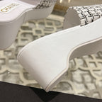 CHANEL WEDGE PLATFORM IN BLACK MIX WHITE FABRIC WITH LOGO