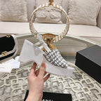 CHANEL WEDGE SANDALS IN BLACK MIX WHITE FABRIC WITH LOGO