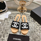 CHANEL WEDGE PLATFORM IN BLACK LAMBSKIN WITH WHITE LOGO