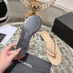 CHANEL PEARL THONG SANDAL IN SEPIA TAN SUEDE