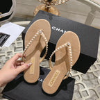 CHANEL PEARL THONG SANDAL IN SEPIA TAN SUEDE
