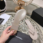CHANEL PEARL THONG SANDAL IN PALE PINK SUEDE