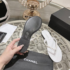 CHANEL PEARL THONG SANDAL IN WHITE LAMBSKIN