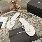 CHANEL PEARL THONG SANDAL IN WHITE LAMBSKIN