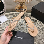 CHANEL RHINESTONES THONG SANDAL IN SEPIA TAN SUEDE