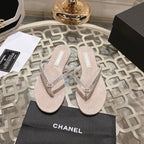 CHANEL RHINESTONES THONG SANDAL IN PALE PINK SUEDE