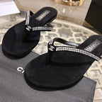 CHANEL RHINESTONES THONG SANDAL IN BLACK SUEDE