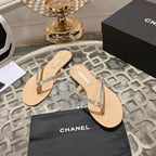 CHANEL RHINESTONES THONG SANDAL IN MACAROON TAN LAMBSKIN