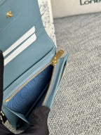 DIOR MINI LADY GARDENIA WALLET 11 IN SLATE GREY QUILTED CALFSKIN
