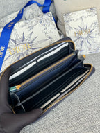 DIOR MONTAIGNE VOYAGEUR LONG WALLET 20 IN BLACK MONOGRAM OBLIQUE JACQUARD