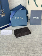 DIOR ZIPPED MINI WALLET 10 IN BLACK MONOGRAM OBLIQUE JACQUARD
