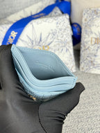 DIOR CARO FREESIA CARD HOLDER 10 IN BABY BLUE CANNAGE CALFSKIN