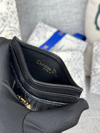 DIOR FREESIA CARD HOLDER 10 IN BLACK QUILTED ALLOVER CALFSKIN
