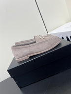 CHANEL LOAFER IN KHAKI BROWN SUEDE AND SOLF FLEECE LINING