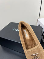 CHANEL LOAFER IN SEPIA TAN SUEDE AND SOLF FLEECE LINING