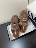 CHANEL LOAFERS MULE IN MEDIUM BROWN SUEDE AND FLEECE LINING