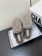 CHANEL LOAFERS MULE IN DESERT BROWN SUEDE AND FLEECE LINING