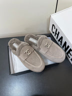 CHANEL LOAFERS MULE IN DESERT BROWN SUEDE AND FLEECE LINING