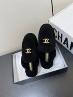 CHANEL LOAFERS MULE IN BLACK SUEDE AND FLEECE LINING