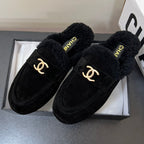 CHANEL LOAFERS MULE IN BLACK SUEDE AND FLEECE LINING