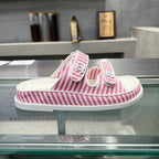 CHANEL Stripes Casual  Flat Sandals Light Pink White