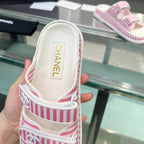 CHANEL Stripes Casual  Flat Sandals Light Pink White