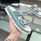CHANEL Stripes Casual  Flat Sandals Jade Green White