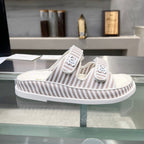 CHANEL Stripes Casual  Flat Sandals Gray White