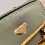 PRADA MESSENGER BAG 20 IN KHAKI GREEN RE-NYLON AND BROWN CALFSKIN TRIM