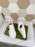 GUCCI JULIO SNEAKER WITH WEB WHITE CANVAS