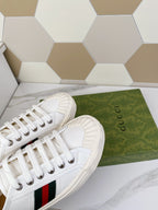 GUCCI JULIO SNEAKER WITH WEB WHITE CANVAS