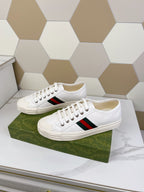 GUCCI JULIO SNEAKER WITH WEB WHITE CANVAS