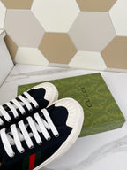 GUCCI JULIO SNEAKER WITH WEB BLACK CANVAS